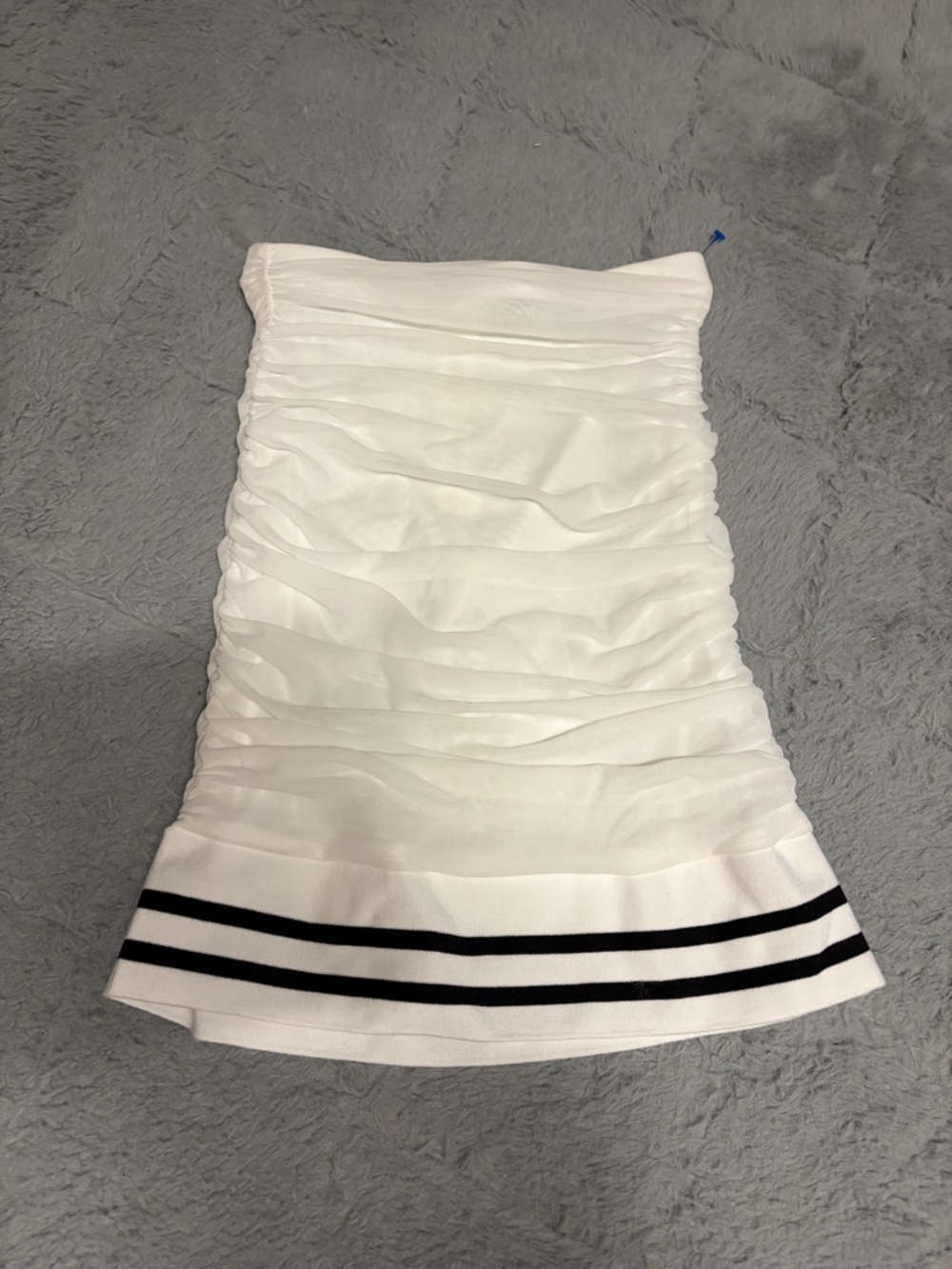 Strapless White Ruched Tube Camisole with Black Double-Stripe Hem